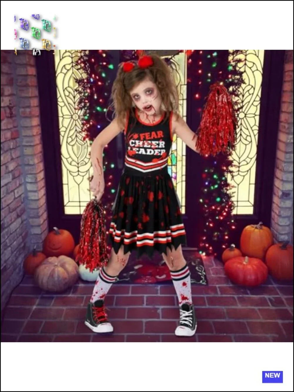 Girls Zombie Cheerleader Costume Halloween Party Outfit